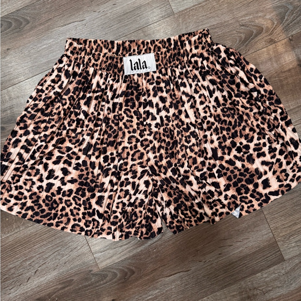 Dressed in LALA Pleated Leopard Print High Waist Boxer Shorts Total Knock Out